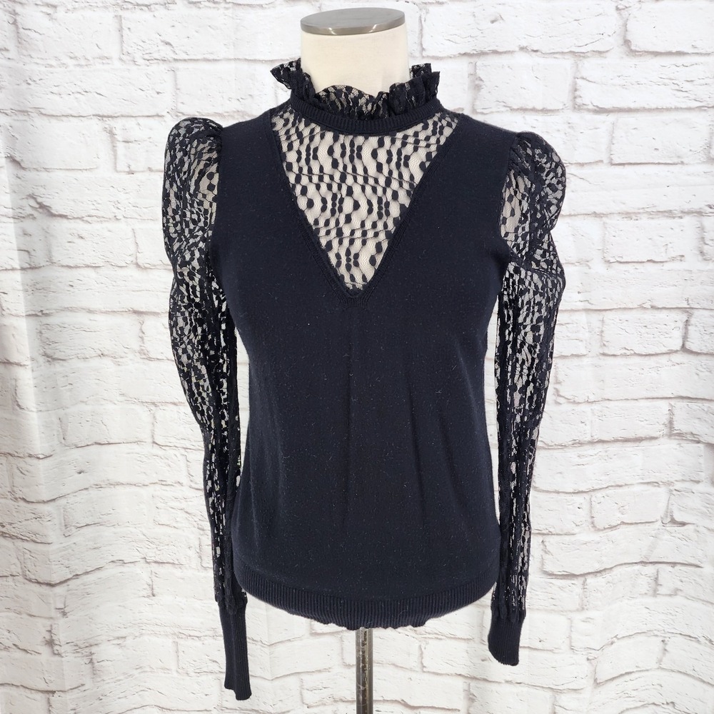 Whimsigoth Top‎ Sweater Sheer Lace Dark Fairy Romance Vamp Gothic Ruffle Medium